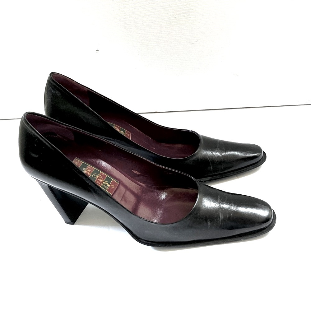Shiny black leather shoes block square heels  round almond toe Eur40 US 9.5 - 10